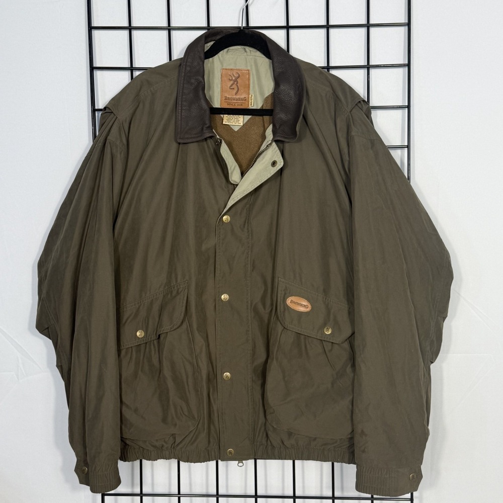 Vintage Browning Bomber Jacket Mens XXL Brown Lined Hunting Outdoor Chore Coat
